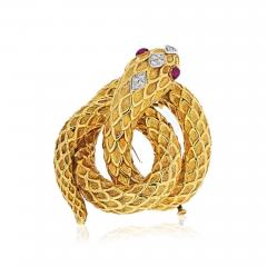 David Webb DAVID WEBB SERPENT PLATINUM 18K YELLOW GOLD DIAMOND RUBIES BROOCH - 1756931