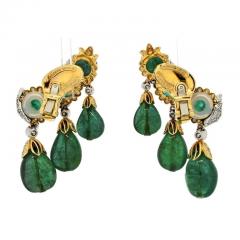 David Webb DAVID WEBB SMOOTH BRIOLETTE CUT GREEN EMERALD CASCADING CLIP DIAMOND EARRINGS - 3135793