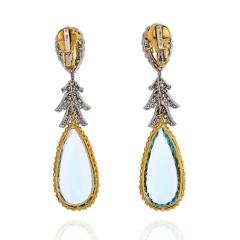 David Webb DAVID WEBB TEARDROP BLUE AQUAMARINE AND DIAMOND DANGLING EARRINGS - 1786190