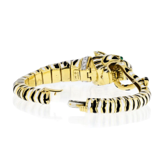 David Webb DAVID WEBB TIGER PLATINUM 18K YELLOW GOLD ENAMEL STRIPPED BRACELET - 3427475