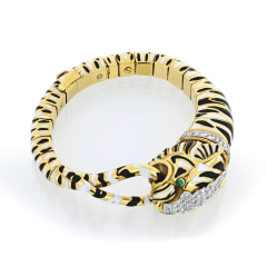 David Webb DAVID WEBB TIGER PLATINUM 18K YELLOW GOLD ENAMEL STRIPPED BRACELET - 3427484