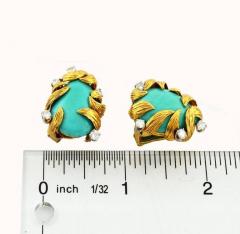 David Webb DAVID WEBB TURQUOISE AND DIAMOND EARRINGS CIRCA 1970 - 2710992