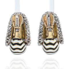 David Webb DAVID WEBB VREELAND DIAMOND ZEBRA BLACK WHITE ENAMEL EARRINGS - 1977188
