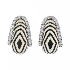 David Webb DAVID WEBB VREELAND DIAMOND ZEBRA BLACK WHITE ENAMEL EARRINGS - 1982004