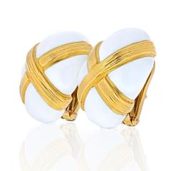 David Webb DAVID WEBB WHITE ENAMEL TEXTURED X CLIP EARRINGS - 1977137