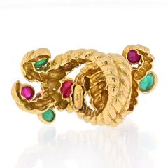 David Webb DAVID WEBB YELLOW GOLD CABOCHON RUBY GREEN EMERALD SERPENT RING - 2316686