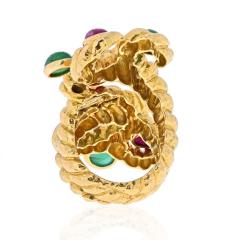 David Webb DAVID WEBB YELLOW GOLD CABOCHON RUBY GREEN EMERALD SERPENT RING - 2316688