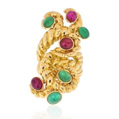 David Webb DAVID WEBB YELLOW GOLD CABOCHON RUBY GREEN EMERALD SERPENT RING - 2316694