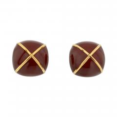 David Webb DAVID WEBB YELLOW GOLD LARGE SQUARE CUSHION BROWN ENAMEL CLIP ONS EARRINGS - 3494427
