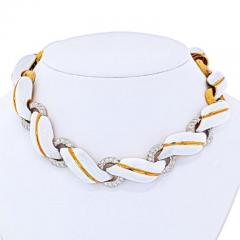 David Webb DAVID WEBB YELLOW GOLD WHITE ENAMEL AND DIAMOND COLLAR NECKLACE - 1977143