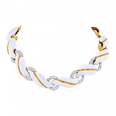 David Webb DAVID WEBB YELLOW GOLD WHITE ENAMEL AND DIAMOND COLLAR NECKLACE - 1981988