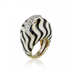 David Webb David Webb 18K Gold Black and White Bombe Diamond Enamel Ring - 1666038