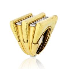 David Webb David Webb 18K Gold Radiator Hammered Finished Diamond Ring - 1665054