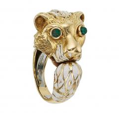 David Webb David Webb 18K Gold with a White Enamel Lion Head Vintage Ring - 1664804