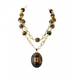 David Webb David Webb 18K Yellow Gold 1960s Tiger Eye Long Bead With A Frog Necklace - 3993461