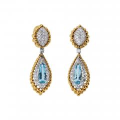 David Webb David Webb 18K Yellow Gold 6 00cttw Aquamarine And Diamond Earrings - 4795671