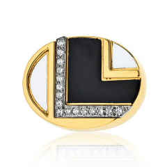 David Webb David Webb 18K Yellow Gold Black And White Enamel Diamond Ring - 3888289