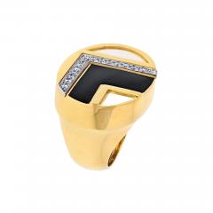 David Webb David Webb 18K Yellow Gold Black And White Enamel Diamond Ring - 3889519