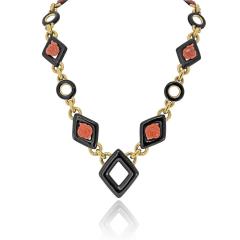 David Webb David Webb 18K Yellow Gold Black Enamel And Roses Coral Link Necklace - 4289985