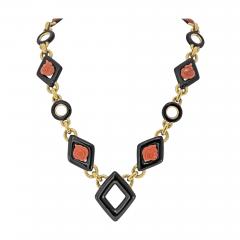 David Webb David Webb 18K Yellow Gold Black Enamel And Roses Coral Link Necklace - 4290607