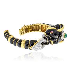 David Webb David Webb 18K Yellow Gold Black Enamel Elephant Bracelet - 4814192