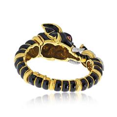 David Webb David Webb 18K Yellow Gold Black Enamel Elephant Bracelet - 4814194