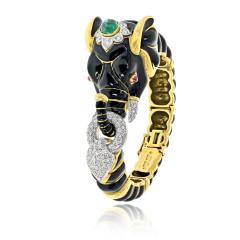 David Webb David Webb 18K Yellow Gold Black Enamel Elephant Bracelet - 4817797