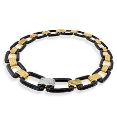 David Webb David Webb 18K Yellow Gold Black Enamel Large Link Gold Stations Necklace - 4612318