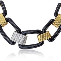 David Webb David Webb 18K Yellow Gold Black Enamel Large Link Gold Stations Necklace - 4612319