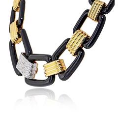 David Webb David Webb 18K Yellow Gold Black Enamel Large Link Gold Stations Necklace - 4612320