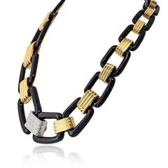 David Webb David Webb 18K Yellow Gold Black Enamel Large Link Gold Stations Necklace - 4612321