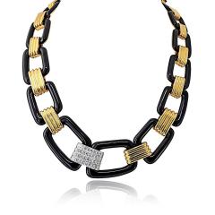 David Webb David Webb 18K Yellow Gold Black Enamel Large Link Gold Stations Necklace - 4614050