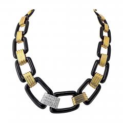 David Webb David Webb 18K Yellow Gold Black Enamel Large Link Gold Stations Necklace - 4614061
