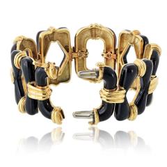 David Webb David Webb 18K Yellow Gold Black Enamel Open Link Bracelet - 4698523