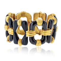 David Webb David Webb 18K Yellow Gold Black Enamel Open Link Bracelet - 4698593