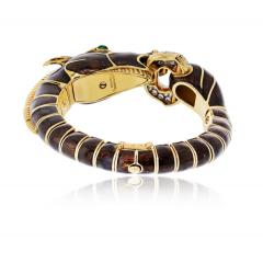 David Webb David Webb 18K Yellow Gold Brown Horse Green Eye Bracelet - 4814285