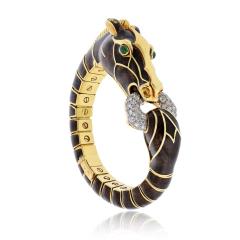 David Webb David Webb 18K Yellow Gold Brown Horse Green Eye Bracelet - 4814294