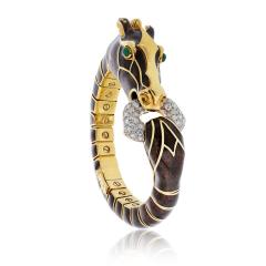 David Webb David Webb 18K Yellow Gold Brown Horse Green Eye Bracelet - 4817814