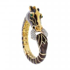 David Webb David Webb 18K Yellow Gold Brown Horse Green Eye Bracelet - 4817849