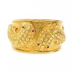 David Webb David Webb 18K Yellow Gold Double Fish With Ruby Eyes Bracelet - 4545142