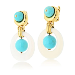 David Webb David Webb 18K Yellow Gold Jade And Turquoise Door Knocker Earrings - 3992069