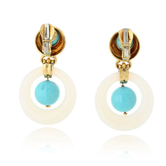 David Webb David Webb 18K Yellow Gold Jade And Turquoise Door Knocker Earrings - 3992070