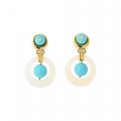 David Webb David Webb 18K Yellow Gold Jade And Turquoise Door Knocker Earrings - 3993466