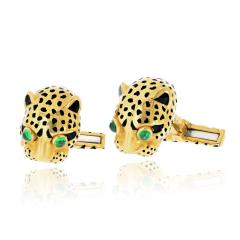David Webb David Webb 18K Yellow Gold Leopard Emerald Eyes With Box Cuff Links - 4648721
