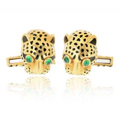David Webb David Webb 18K Yellow Gold Leopard Emerald Eyes With Box Cuff Links - 4649420