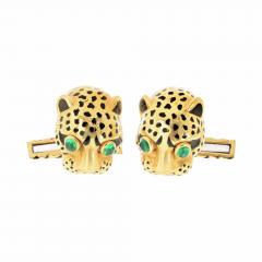 David Webb David Webb 18K Yellow Gold Leopard Emerald Eyes With Box Cuff Links - 4649421