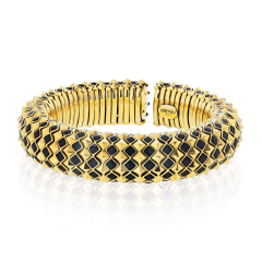 David Webb David Webb 18K Yellow Gold Spike Black Enamel Pyramid Slip On Bracelet - 3947065