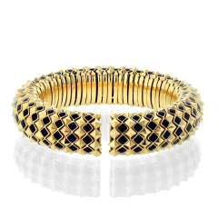 David Webb David Webb 18K Yellow Gold Spike Black Enamel Pyramid Slip On Bracelet - 3947067