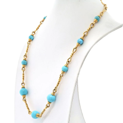 David Webb David Webb 18K Yellow Gold Turquoise Link Chain Necklace - 3791839