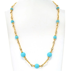 David Webb David Webb 18K Yellow Gold Turquoise Link Chain Necklace - 3791841